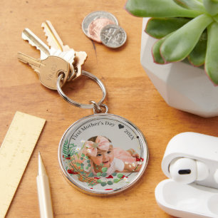 First Mother's Day Custom Baby Photo   With Year Key Ring
