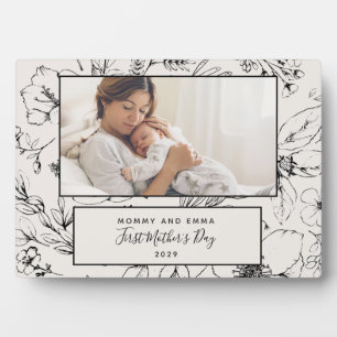 First Mother's Day Custom Blush Botanical Photo Plaque