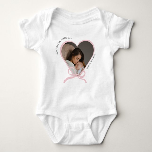 First Mother's Day custom photo love shape  Baby Bodysuit (Front)