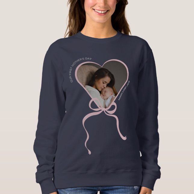 First Mother's Day custom photo love shape  Sweatshirt (Front)