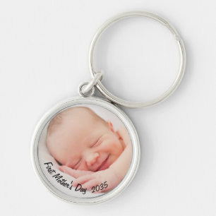 First Mothers Day Custom Year and Baby Photo  Key Ring