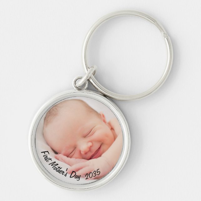 First Mothers Day Custom Year and Baby Photo  Key Ring (Front)