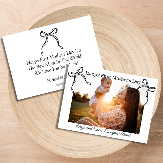 first mothers day, cute black bow photo holiday card (Creator Uploaded)