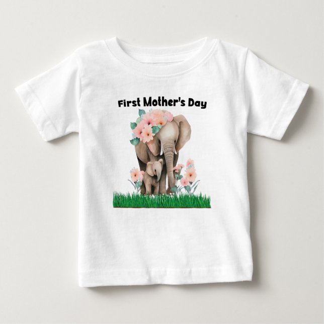 First Mother's Day cute elephant  Baby T-Shirt (Front)