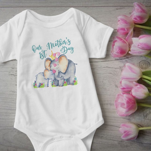 First Mothers Day Cute Mummy and Baby Elephant Bodysuit (Creator Uploaded)