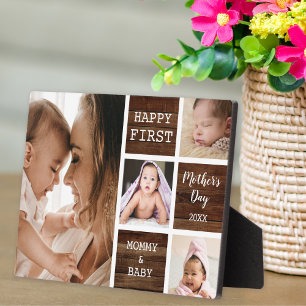 First Mother's Day Dark Wood 4 Photo Collage   Plaque