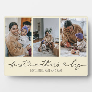 First Mother's Day Heart Script 3 Photo Gift Plaque