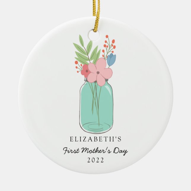 First Mother's Day Mason Jar Personalised Cute Ceramic Ornament (Front)