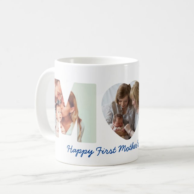 First Mother's Day MOM Heart Photo Letters Coffee Mug (Front Left)
