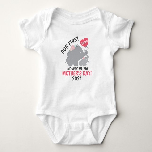 First Mother's Day Mummy Baby Girl Elephant Bodysuit (Front)