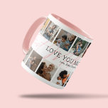 First Mother's Day Mummy Photo Mug<br><div class="desc">Cute first mother's day mug featuring 14 family photos for you to replace with your own,  the text "first mother's day" in a light pink elegant script font,  the cute saying "LOVE YOU MOMMY",  and the childs name.</div>