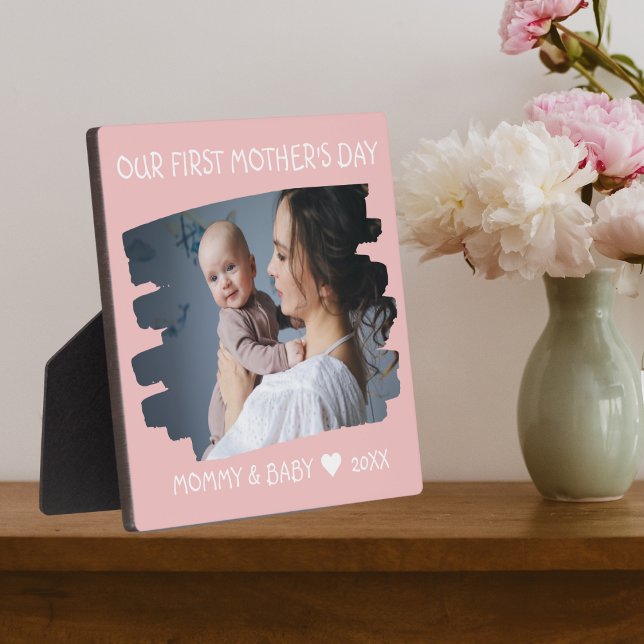 First Mothers Day New Mum Baby Photo Keepsake Pink Plaque (Creator Uploaded)