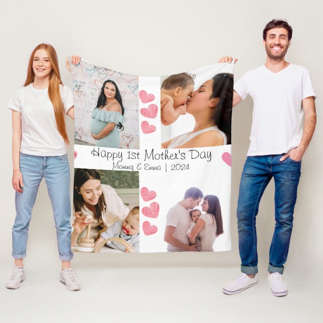 First Mother's Day Photo collage gift  Fleece Blanket (In Situ)