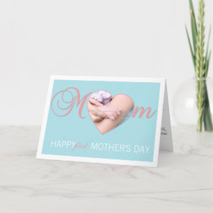 First Mothers Day Photo Heart New Mommy Pink Blue Card