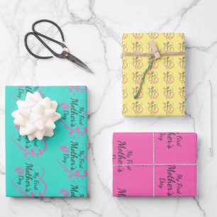 First mother's day; pink; heart; pretty wrapping paper sheet