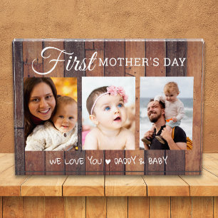 First Mother's Day Rustic Pallet Wood 3 Picture Photo Block
