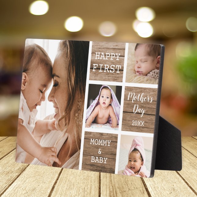 First Mother's Day Rustic Wood 4 Photo Collage   Plaque (First Mother's Day Rustic Wood 4 Photo Collage Plaque
)