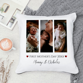 First Mother's Day Three Photo Collage  Cushion