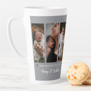 First Mother's Day Three Photo Collage   Grey Latte Mug