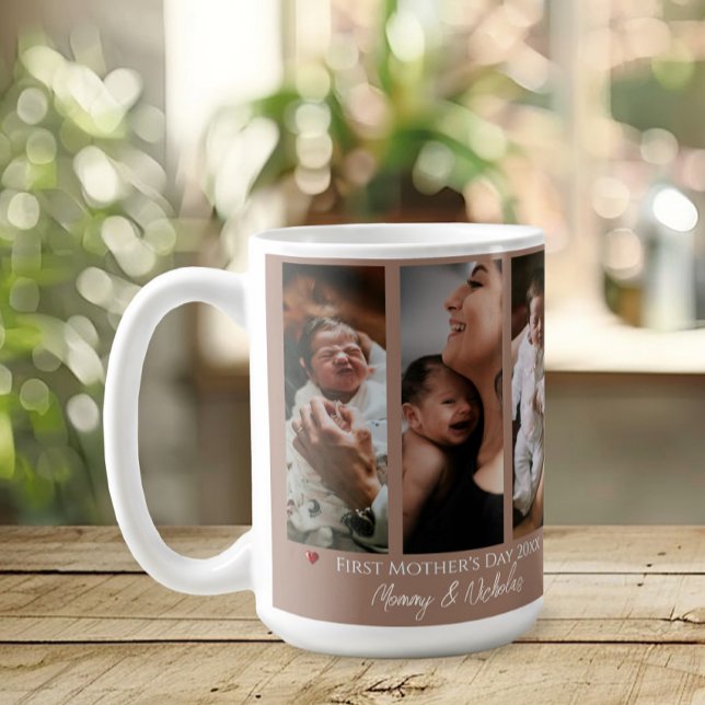 First Mother's Day Three Photo Collage Mocha Brown Coffee Mug (Mocha Brown First Mother's Day Three Photo Collage Coffee Mug)