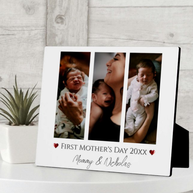 First Mother's Day Three Photo Collage  Plaque (White First Mother's Day Three Photo Collage Plaque)