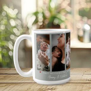 First Mother's Day Three Photo Collage Sage Green Coffee Mug