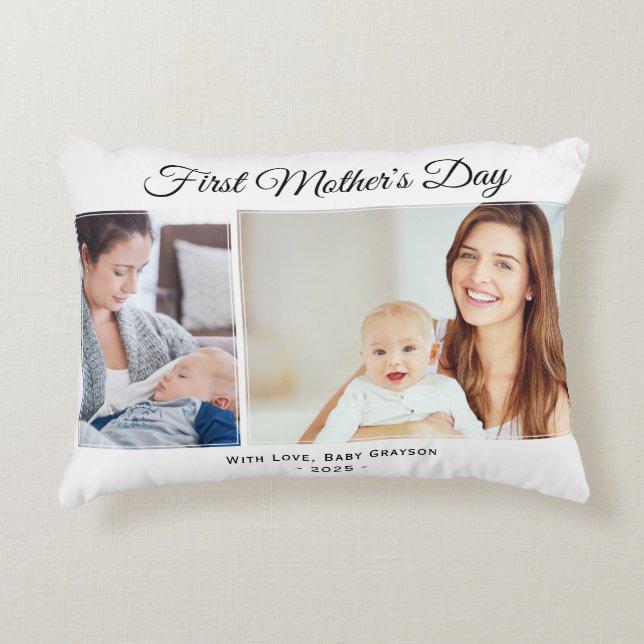 First Mother's Day Two Photo Accent Pillow (Front)