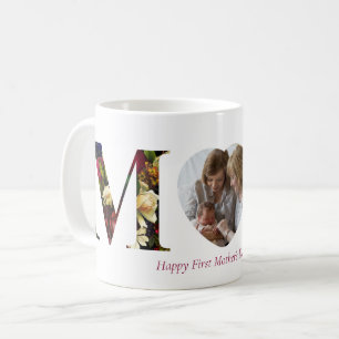 First Mother's Day Vintage Floral Letters Photo Coffee Mug