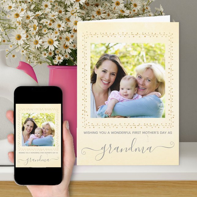 First Mother's Day Yellow Watercolor Wash Photo Card (Grandma first mother's day card with photo)