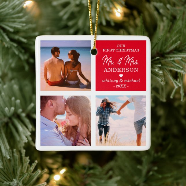 First Mr and Mrs Christmas Red Ceramic Ornament (Tree)