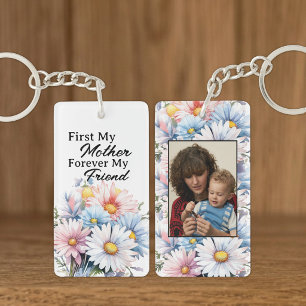 First my mother 1 photo flowers white key ring
