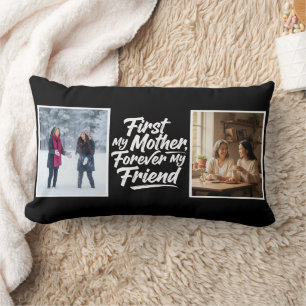 First My Mother Forever Friend Two Photo Black Lumbar Cushion