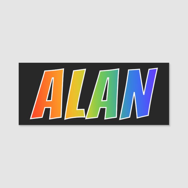 First Name "ALAN": Fun Rainbow Colouring Tag (Front)