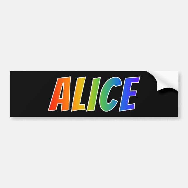 First Name "ALICE": Fun Rainbow Colouring Bumper Sticker (Front)