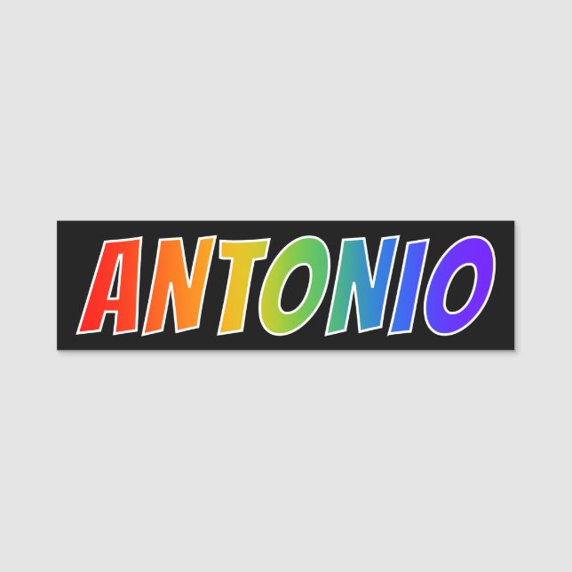 First Name "ANTONIO": Fun Rainbow Colouring Name Tag (Front)