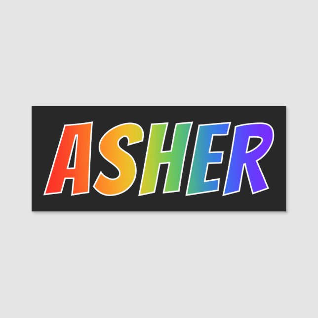 First Name "ASHER": Fun Rainbow Colouring Tag (Front)