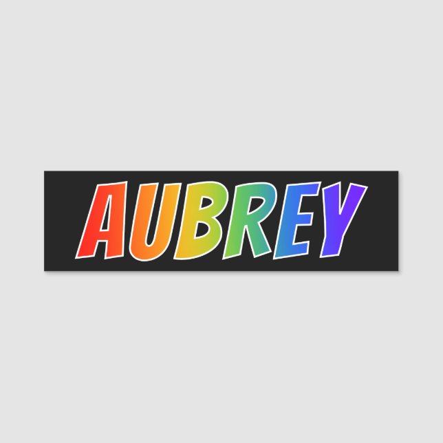First Name "AUBREY": Fun Rainbow Colouring Tag (Front)