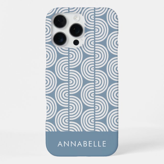 First Name Blue Geometric Stripes Waves Pattern  iPhone Case (Back)