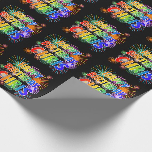 First Name "CHRIS", Fun "HAPPY BIRTHDAY" Wrapping Paper (Corner)