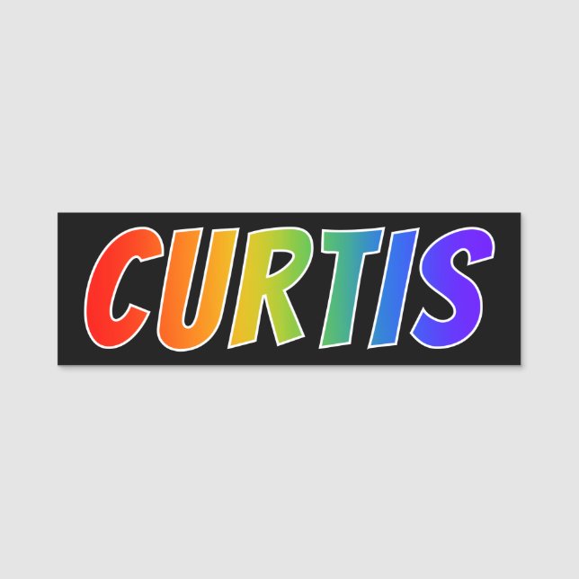 First Name "CURTIS": Fun Rainbow Colouring Name Tag (Front)