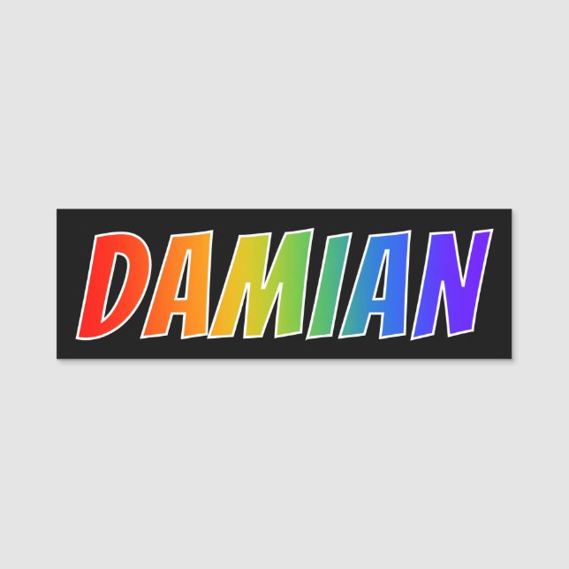 First Name "DAMIAN": Fun Rainbow Colouring Tag (Front)