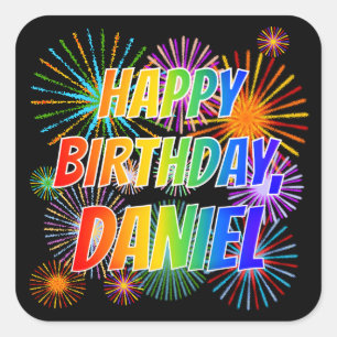 First Name "DANIEL", Fun "HAPPY BIRTHDAY" Square Sticker