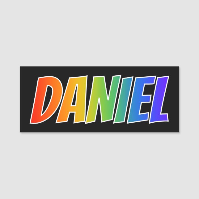 First Name "DANIEL": Fun Rainbow Colouring Name Tag (Front)