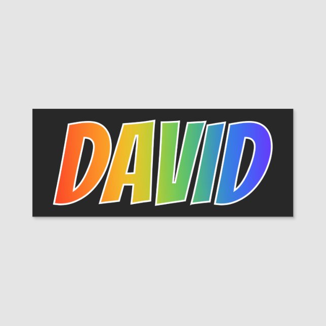 First Name "DAVID": Fun Rainbow Colouring Name Tag (Front)