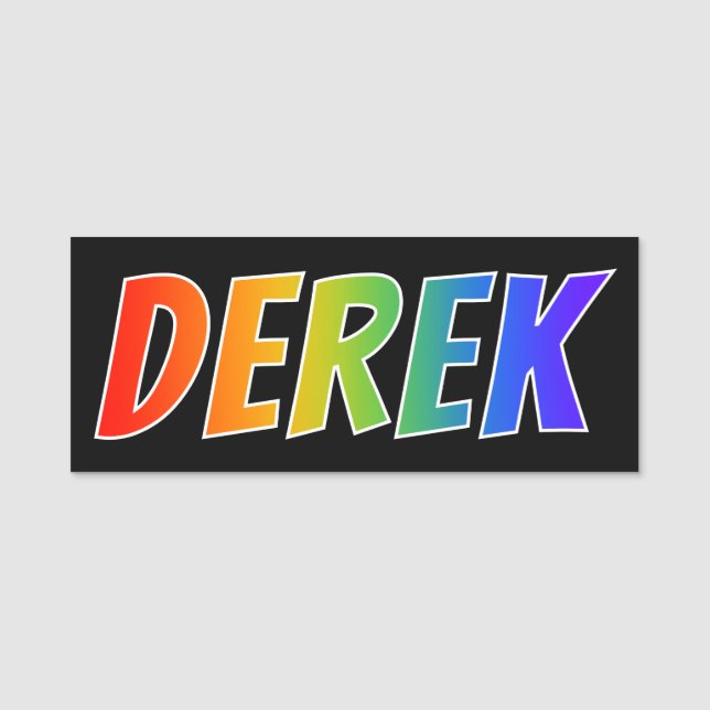 First Name "DEREK": Fun Rainbow Colouring Tag (Front)