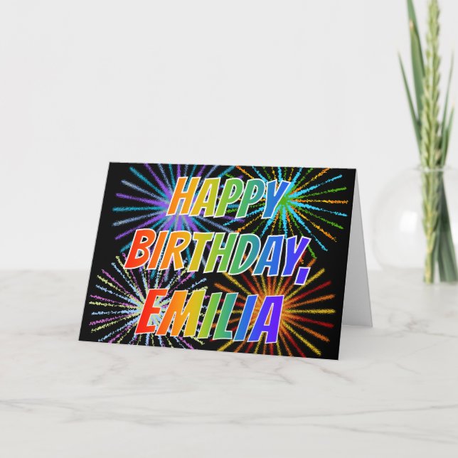 First Name "EMILIA" Fun "HAPPY BIRTHDAY" Card (Front)