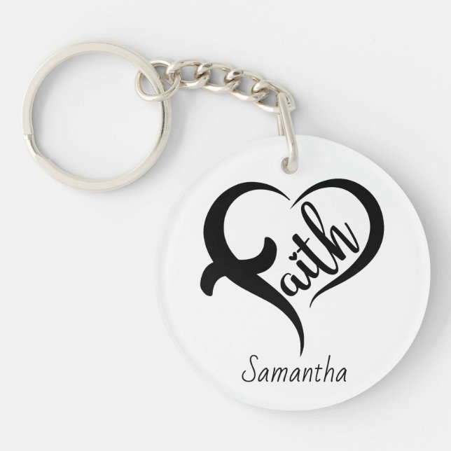 First Name | Faith Inspirational Black Typography Key Ring (Front)