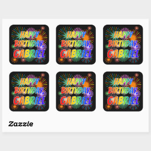 First Name "GABRIEL", Fun "HAPPY BIRTHDAY" Square Sticker