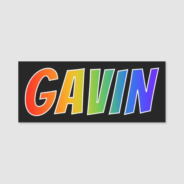 First Name "GAVIN": Fun Rainbow Colouring Name Tag (Front)