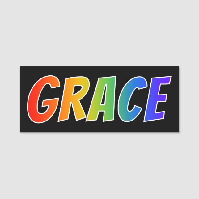 First Name "GRACE": Fun Rainbow Colouring Name Tag (Front)